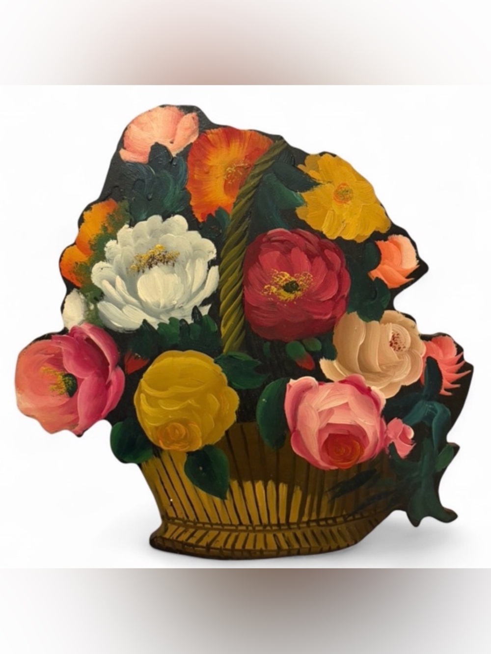 1988 Waine Signed Hand Painted Wooden Floral Bouquet Wall Art Artwork